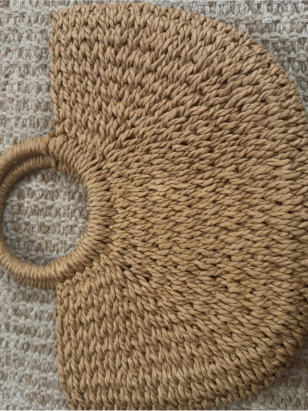 Handwoven Tan Straw Tote Bag with Round Handles